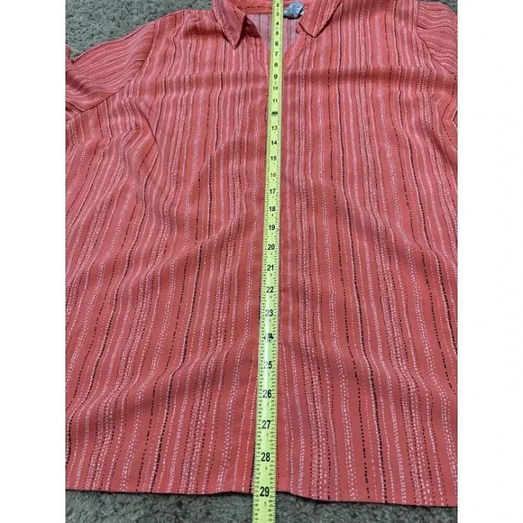 CATHERINES Button Front Tunic Top Roll Tab 3/4 Sleeve Pink Stripe Polka Dot 1X - Picture 8 of 8